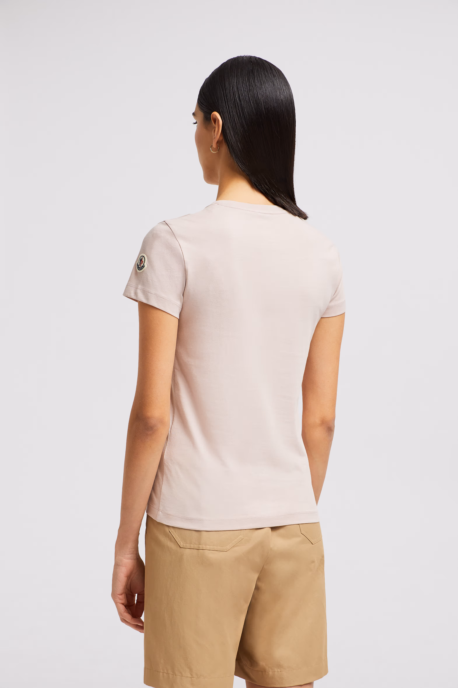 Pearl-Embroidered Logo Cotton T-Shirt Women Light Pink Moncler 5